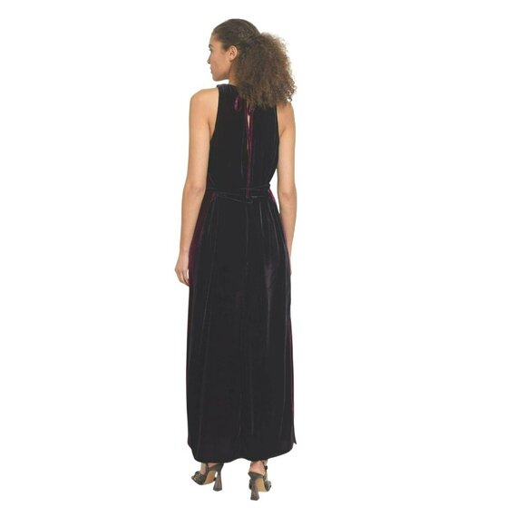 Katharine Kidd Burgundy Red Velvet Sleeveless Halter Midi Holiday Party Dress - Picture 3 of 16